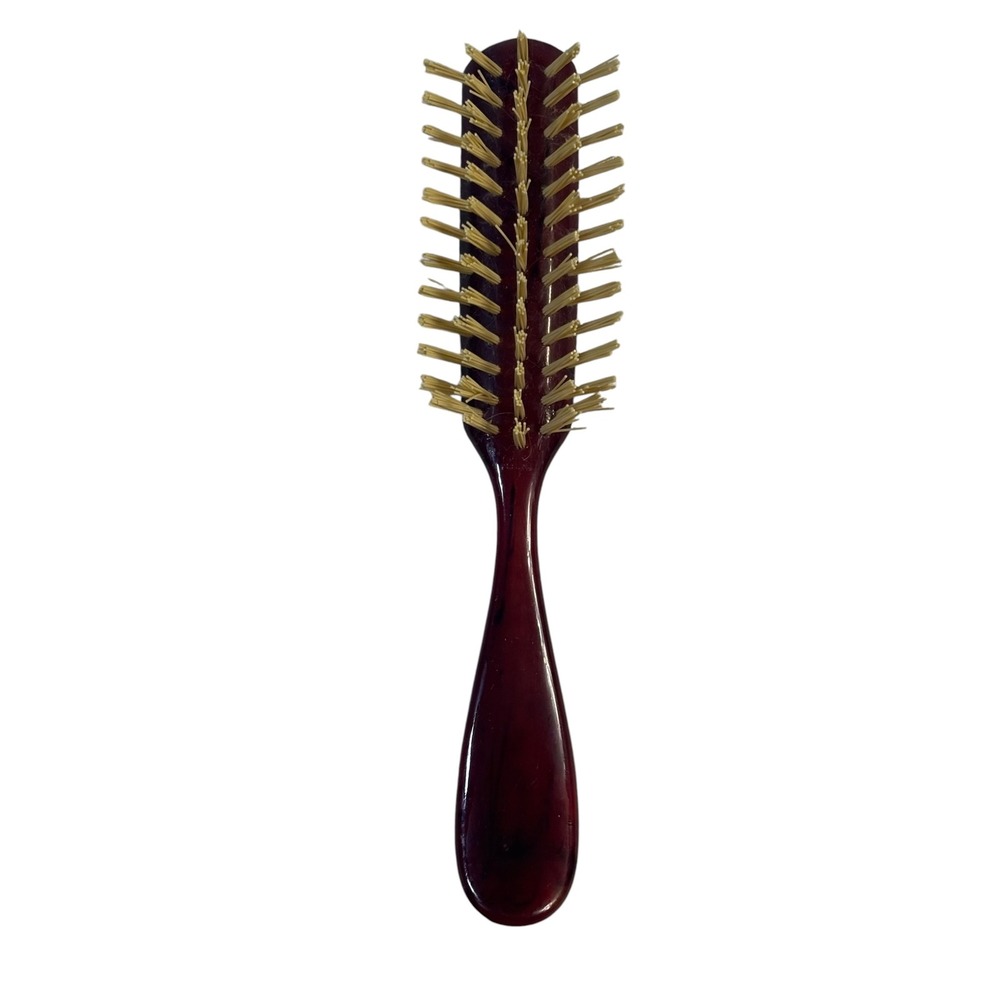 Vintage Faux Tortoiseshell Hair Brush Burgundy Marbled Resin Made in USA 8"